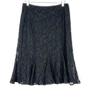NWT Adrianna Papell Lace Skirt Women's Size 12 Black Godet Midi Dark Fairy